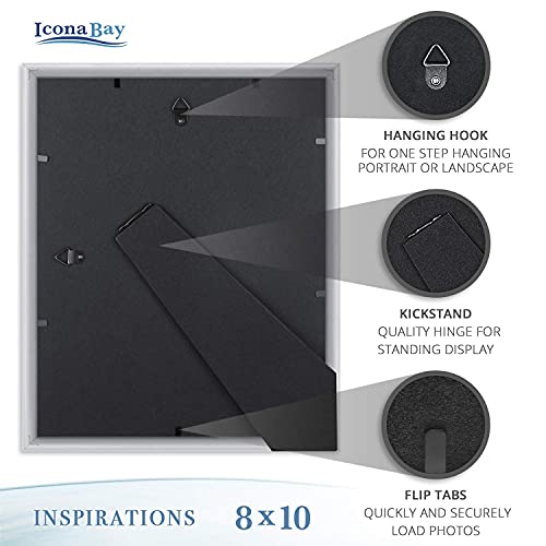 Icona Bay 8X10 Picture Frames (Silver, 6 Pack), Beautifully Detailed Molding, Contemporary Picture Frame Set, Wall Mount Or Table Top, Inspirations Collection #TOP3