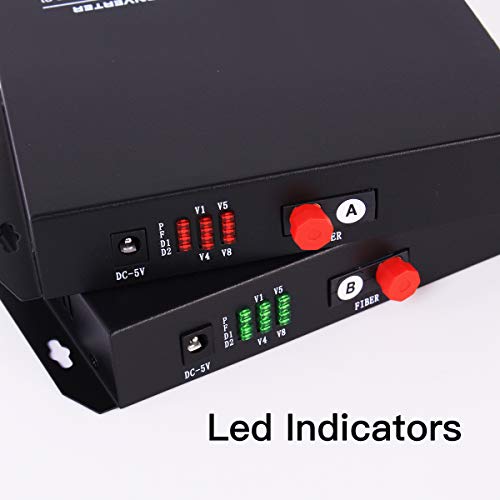 Gesd 8 Channel Video Data Fiber Optic Media Converter Fc Singlemode Transmission Distance 20Km For Analog Cctv Surveillance Security System (1Pair Interface Bnc Coaxial Conversion Transmitter) #TOP4