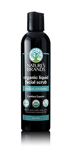 Organic Liquid Facial Scrub (Medium Exfoliation) by Herbal Choice Mari; 8 fl oz BPA-Free Plastic Bottle