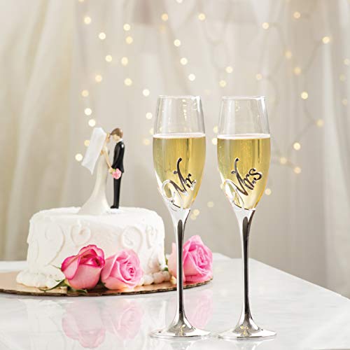 Pavilion Gift Company Glorious Occasions Mr. & Mrs. Wedding Toast Champagne Glass Flute Set, 8 Oz, Silver #TOP2
