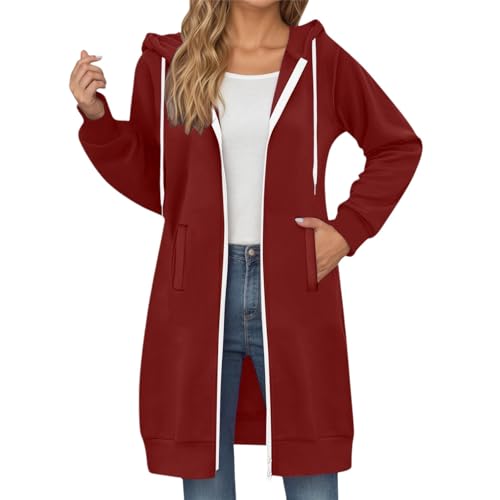 Women's Zip Up Long Hoodies Oversized Fleece Long Sleeve Tunic Sweatshirts Casual Fall Jacket Coat with Pocket