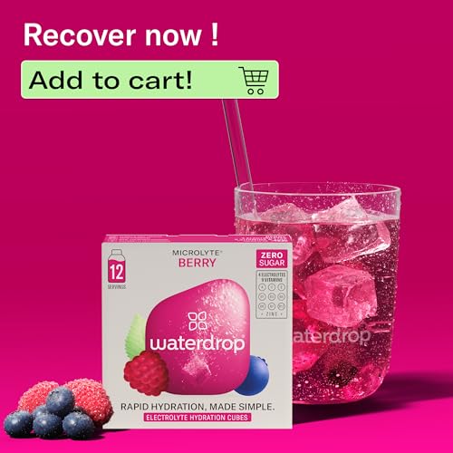 Waterdrop Hydration Cubes Mixed Berry Variety Pack, Zero Sugar Electrolyte & Vitamin Drink Mix, Flavored Water Enhancer Includes Blackberry, Blackcurrant, Microlyte Berry, Ice Tea Raspberry, 48 Count