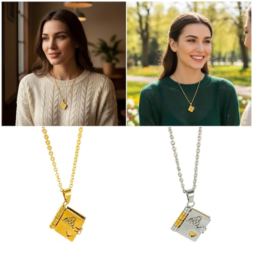 Poystng Collier à breloques de livre de chapitre sentimental pour petites-filles, gravé de grand-mère Ti, de bijoux de livre de chapitre en acier – vue 2