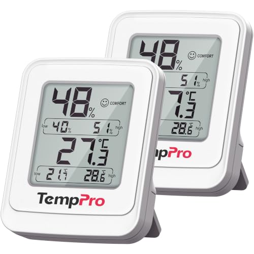 TempPro IPX5 Wasserdicht Hygrometer Thermometer Digital Raumthermometer | für Terrarium & Gewächshaus Luftfeuchtigkeitmesser Innen mit Min/Max...