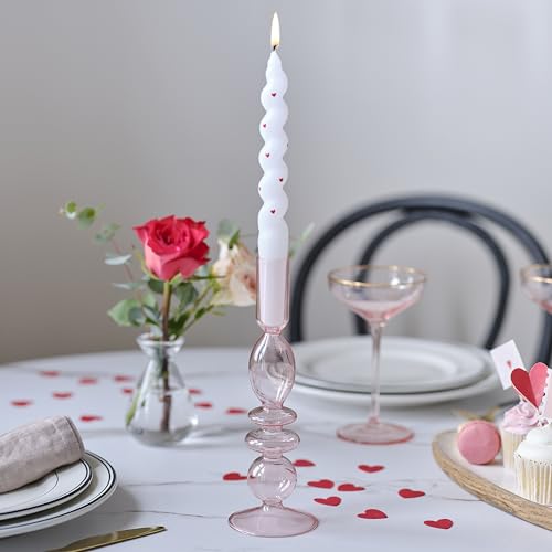 Ginger Ray Valentine's Day Pink Tinted Glass Bubble Candlestick Holder Table Decoration - 22cm