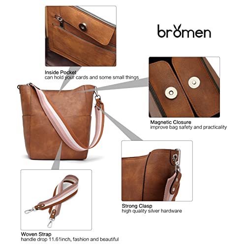 Bromen Handbags For Women Bucket Bags Vegan Leather Purses And Handbags Crossbody Purse Retro Brown #TOP5