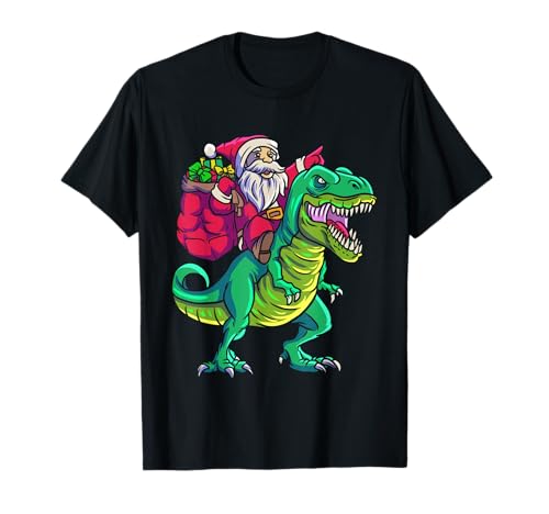 Cool Santa Dino T-Rex Merry Christmas Family Adult Kids Maglietta