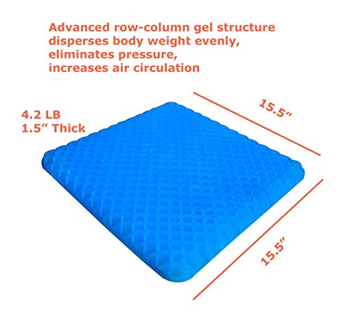 Tektrum Thick Orthopedic Premium Gel Seat Cushion Pad For Wheelchair, Car, Home, Office, Chairs, Travel - Relief For Hip Pain, Back Pain, Sweaty Bottom - Portable, Durable, Comfortable (Gs1703) #TOP2