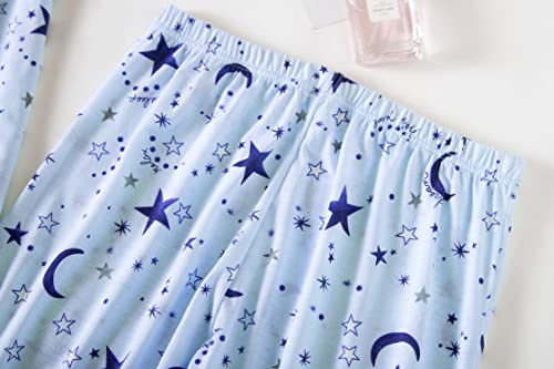 Pnaeong Women's Capri Pajama Pants Lounge Causal Bottoms Fun Print Sleep Pants Sk001-Blue Star-L #TOP1