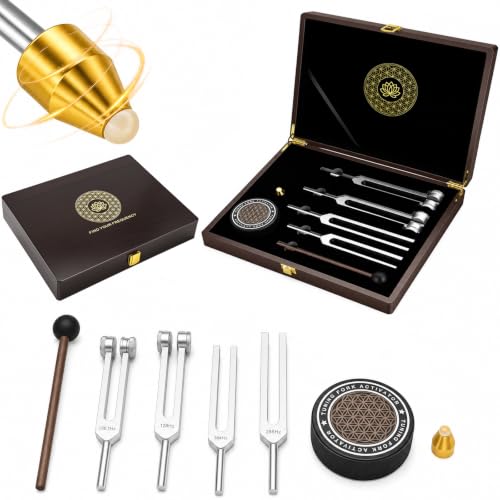 Tuning Forks for Healing Set, 4 Frequencies with Wooden Gift Box