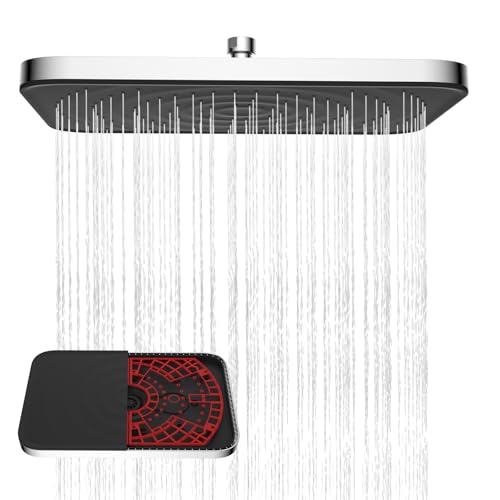Hibbent Rociador Ducha de Lluvia Autolimpiante, Ducha Fija de 12 * 8 Pulgadas, Cuadrada, de Alta Presión, Panel Negro con Marco Cromado