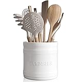 LAUCHUH Utensil Holder for Countertop Porcelain Utensil Caddy Farmhouse Kitchen Utensil Crock Large Size for Kitchen Storage, White