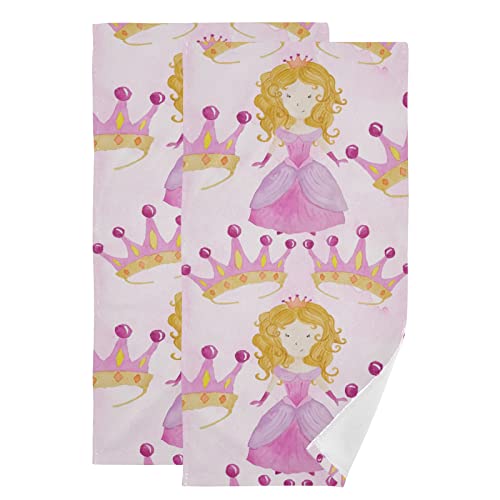 Juama Princess Fairy Girls Pink Crown Hand Towels 2-Pack Fingertip Towels Absorbent Hand Towels For Bathroom Decorative Set Lightweight Bath Towels 28X14 Inches #TOP5