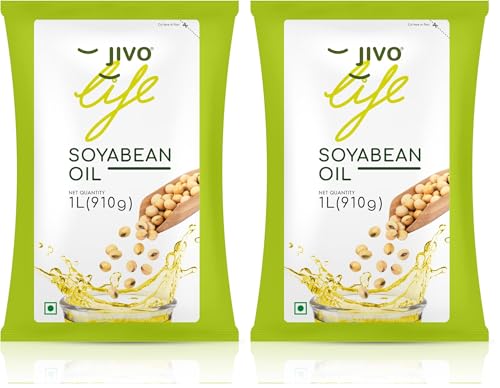 Image of Jivo Soyabean Oil Pouch 1 Litre Edible Cooking Oil for Daily Use | Ideal for Roasting, Frying, and Baking | High in Omega-3 and Low in Saturated Fat | (Pack of 2)