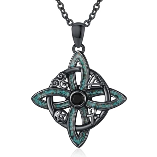 Witch Necklace 925 Sterling Silver Pentagram Triple Moon Pentacle Pendant Wiccan Pagan Jewelry Witchy Gifts for Women