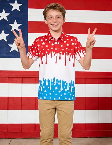 Cuddomper Boys Polo Shirt Size 7-8 4th of July Short Sleeve Golf Clothes - image 3