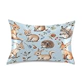 Dalzium Satin Pillowcase for Hair and Skin, Deer Hedgehog Fox Bunny Squirrel Silky Pillow Case Body Pillow Covers Queen Size with Envelope Closure