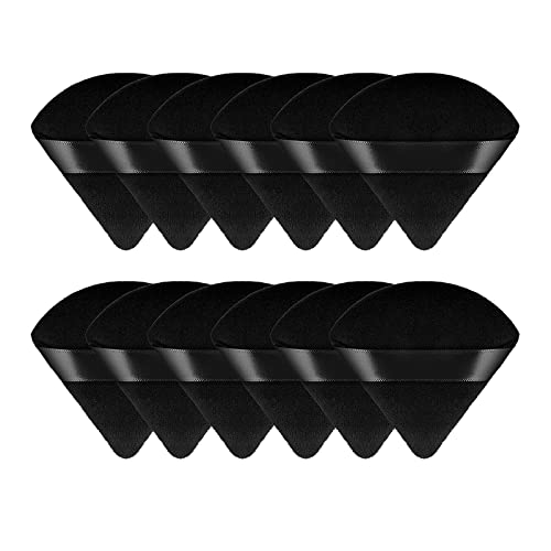 WLLHYF Triangle Powder Puff, Face Cosmetic Velour Soft Makeup Sponges for Contouring, Under Eyes and Corners - Wet Dry Foundation Application, Beauty Tools (Black, 12pcs)