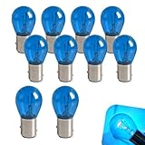 leediga Pack-10 Car 1157 P21/5W BAY15D Halogen Brake Bulb, Double Tail High and Low Foot Instant Start Bulb Replacement, Standard Filament Long Life Replacement, Universal for Most Cars (Blue)