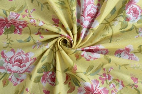 Image of The Furnishing Tree Elastic Cotton Oval Dining Table Cover 35x63 in Inches Floral Pink Rose on Yellow Base