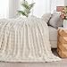 Lotus Karen King Size Faux Fur Blanket Cream White - Big Bubble Rabbit Fluff Throw for Bed Large Fluffy Fuzzy Cozy Thick Furry Plush Shaggy Blankets 108x90 Inches