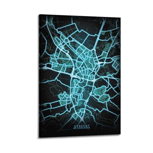 Poster de ville Utrecht Neon art mural sur toile sans encadrement difficile