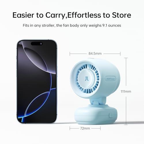 Image of JISULIFE 2026 Clip Fan - Small & Stylish with 38H Cooling | Soft Night Light, LED Display, One‑Click Detachable Baby Fan for Stroller Crib Desk Car Seat Travel, Gift for Baby Mom-Blue