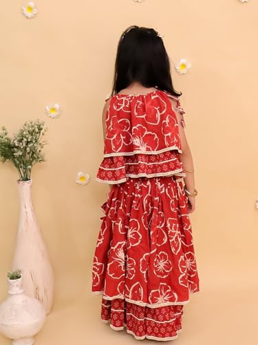 Image of The Mom Store Baby /Kids Girls Lehenga Set Ethnic Wear | Printed | Trendy Stylish Elegant Lehenga Set For Festivals Weddings & Special Occasions | Cotton