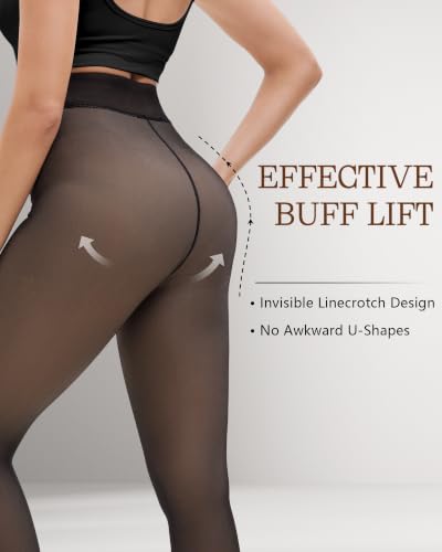 Image of HONGTEYA 2 Pairs Fleece Lined Tights Women - Warm Sheer Pantyhose Fake Translucent Tights Winter Thermal Leggings