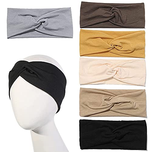 Artilady 6 Pack Wide Boho Headbands For Women - Soft Yoga Elastic Hair Bands For Girls Workout Running Sport Headwrap Non-Slip Breathable (Solid) #TOP4
