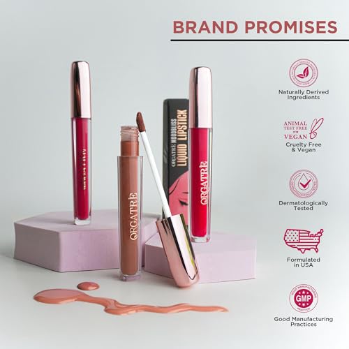 Image of Orgatre Moodbliss Liquid Lipstick | Waterproof, Long Lasting & Smudge Proof | Non-Drying, Lightweight & Highly Pigmented | Matte Finish | 4.5ml (Raspberry Merlot)