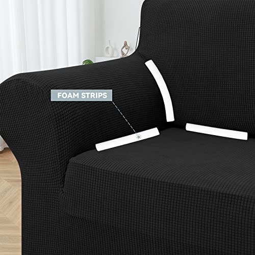 Lurka Stretch Sofa Covers - Spandex Non Slip Couch Sofa Slipcover, Soft With Elastic Bottom For Kids, ( 55'' - 79'', Medium, Black ) #TOP2