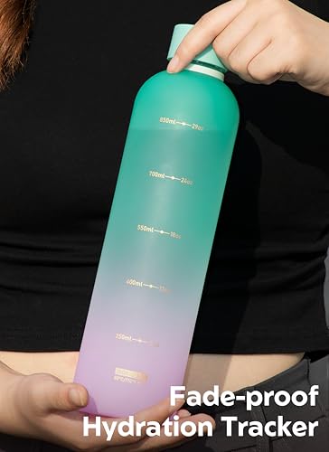 Image of Opard Slim Water Bottle 32oz, Dishwasher Safe Plastic Water Bottle BPA-Free, Leakproof Screw Top, Bubblegum Cyan Pink, Reusable for Travel School Sport Gym Hiking