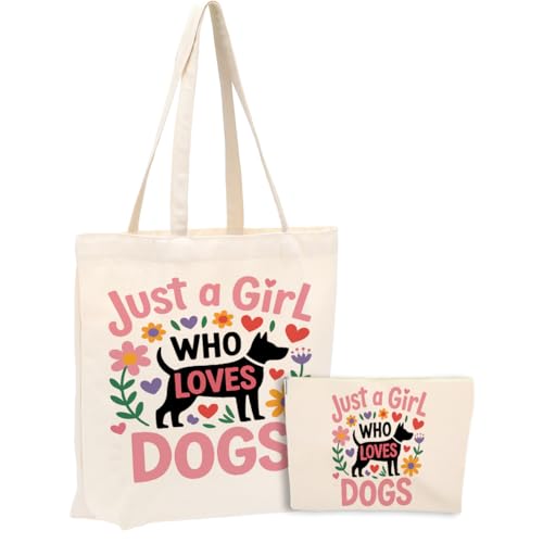 A Girl Loves Dogs Dog Lover Gifts for Women Funny Dog Stuff Accessories Canvas Tote Bag Makeup Cosmetic Bag for Women Sister Friend Animal Lovers Daughter Birthday Weekender Shopping Christmas