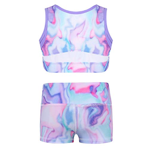 image for YiZYiF Kids Girls Basic 2 Piece Active Outfit Crop Top and Shorts Set 