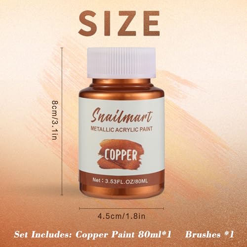 Image of 80ml Metallic Copper Acrylic Paint with 1 Brushes,Copper Paint for Art, Hand-crafts, Non-Toxic, Non-Fading for Canvas, Wood, Fabric, Ceramic, Stone Craft Supplies