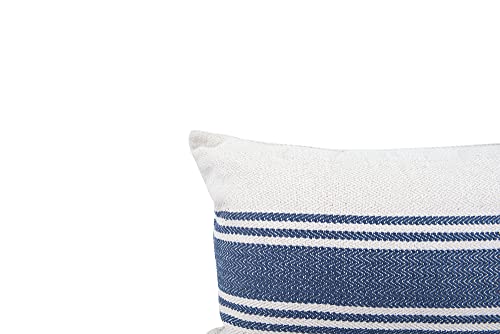Creative Co-Op Da6448 Cream Cotton Canvas Pillow With Blue Stripes #TOP4