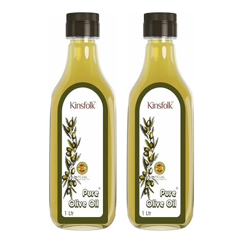 Image of Kinsfolk Pure Olive Oil | Imported From Spain | Suitable For Frying | Sauteing | Dressing | Garnishing | Everyday Cooking | Pack Of 2 | 1 L Each | Total 2 L