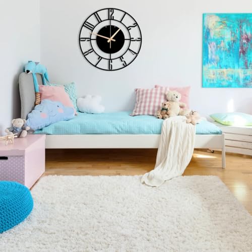 Image of Wall Clock Stylish Metal Analog Wall Clock for Living Room, Bedroom, Office, Kitchen, Home and Hall | Antique Fancy Big Size Modern Wall Watch (Black ST-1, 40 CM)