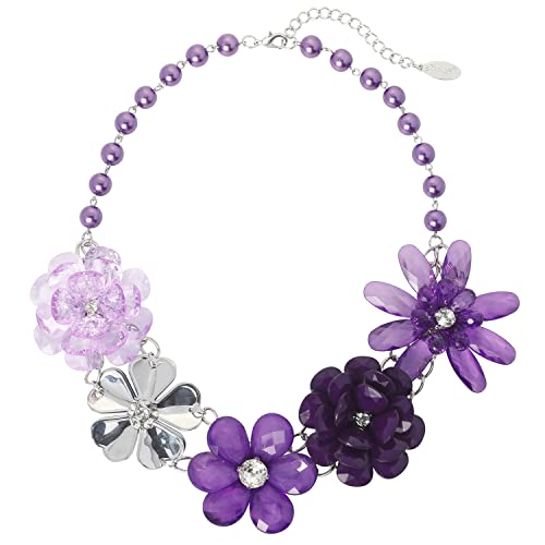 Bocar 5 Flower Braided Crystal Statement Chunky Necklace Bib Collar Pearl Jewelry for Women (NK-10127-Purple) by Bocar - Used condition - US$8.44