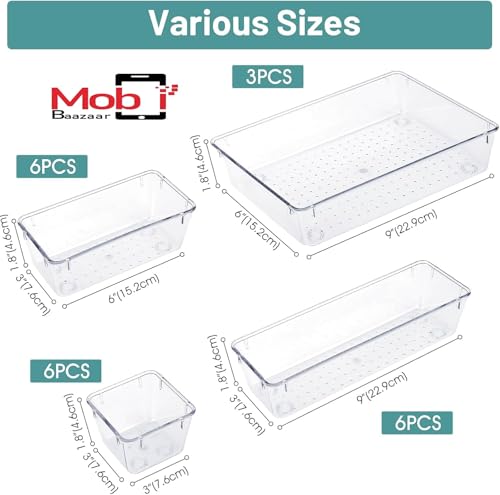 Image of WOWBOX Drawer Organizer Set, Multi Sizes Desk Drawer Divider Organizers and Storage Bins for Makeup, Jewelry, Gadgets for Kitchen, Bedroom, Bathroom, Office (Purple, 21 pcs Set)