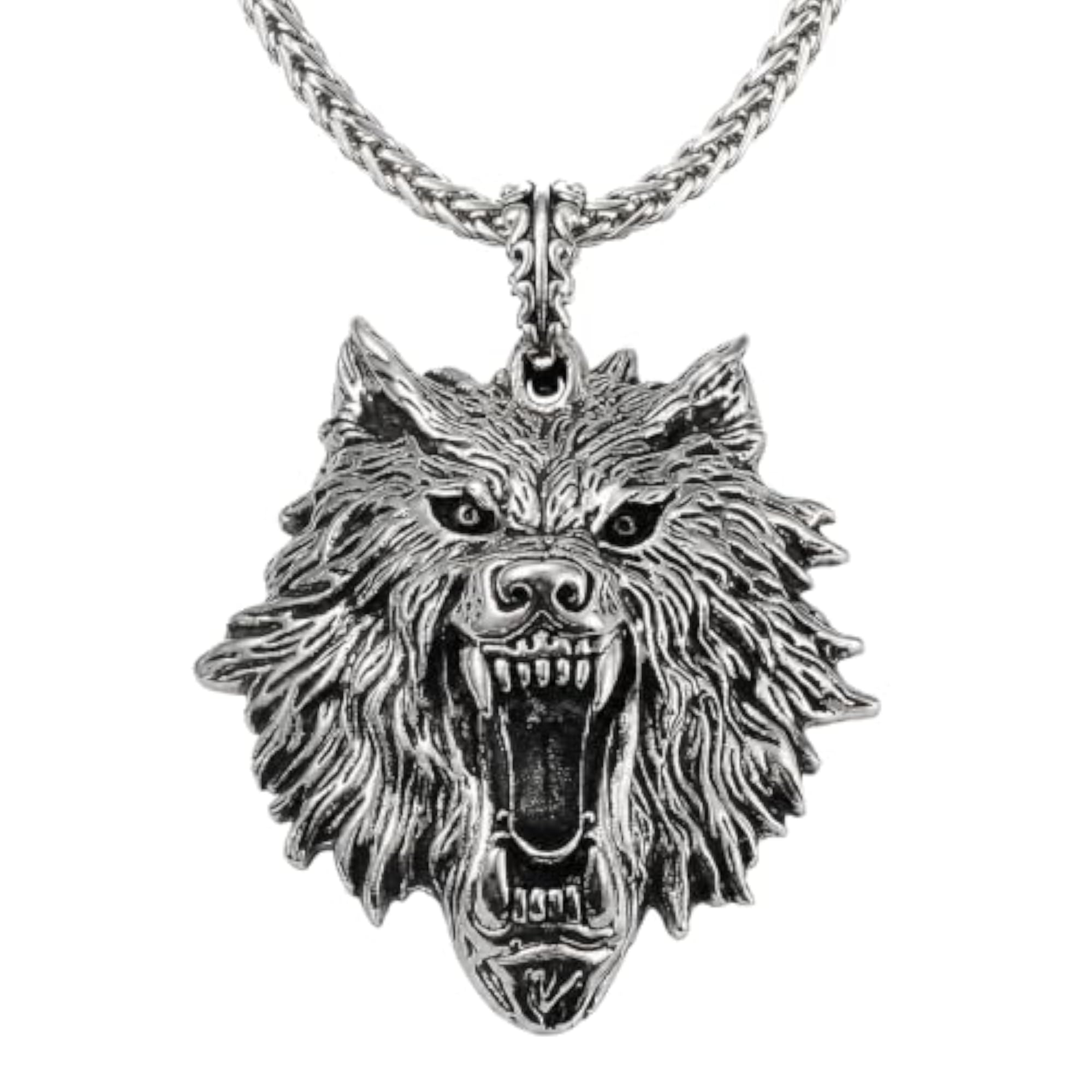 Antique Silver Finish 'Wolf Imperium' Big Wolf Head Pendant Necklace