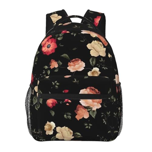 Sac à dos en toile imprimé floral noir OdDdot ultra léger et unisexe