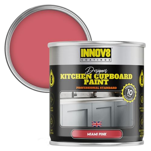 INNOV8 COATINGS DESIGNER KITCHEN CUPBOARD PAINT - DIY - NO PRIMER OR TOP COAT - SATIN Finish - 750 ml - Miami Pink - Fast Dry - CABINET, FURNITURE, WOOD, MDF, PLASTIC & METAL