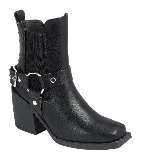 Forever Link Womens Square Toe Western Ankle Ring Detail Bootie