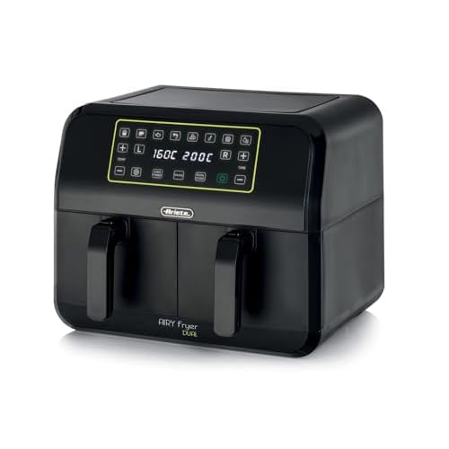 Ariete 4623 Airy Fryer Dual Friteuse à air avec double panier, 1700 W, capacité 8 L, 3 fonctions de cuisson, panneau numérique LED tactile, 8 programmes préréglés, minuteur, 2 paniers, noir