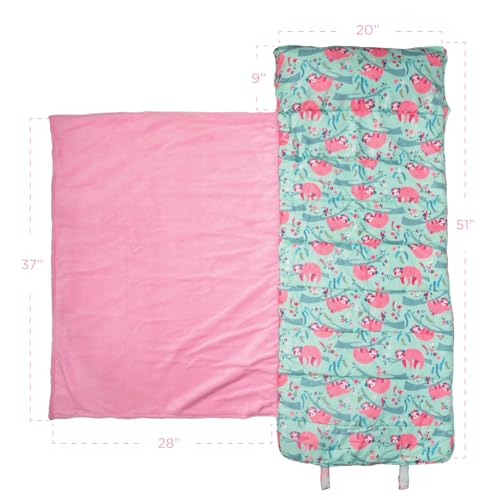 Stephen Joseph, Toddler All Over Print Nap Mat with Soft Blanket and Removable Pillow for Boys & Girls, Kids Sleeping Bag for Elementary, Daycare, Preschool with Carry Handle, Sloth