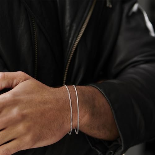 Image of Moodear Father's Day Gifts for Him Stackable Bracelets for Men - Dainty Silver Cuban Link Stackable Snake Chain Stainless Steel Bracelets Trendy Jewelry Gift