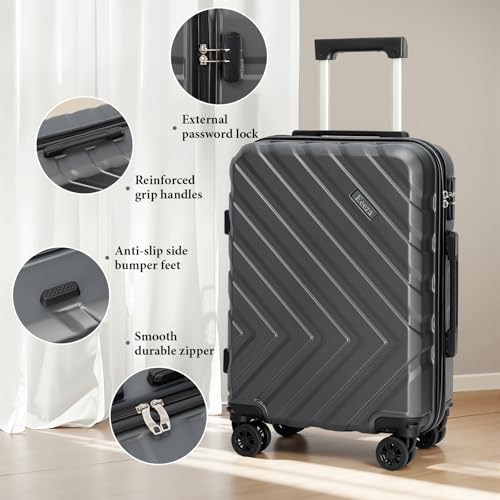 Image of 3 piece Carry on luggage 22x14x9 airline approved Grey | Lightweight ABS Hardside Luggage, TSA-Approved combination Lock, Suitcases with Spinner Removable Wheels (20 inch /DB /TB)