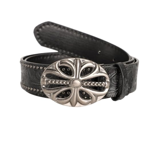 TYHOTULY Y2k Belt for Women Men Punk Alt Emo Gothic Grunge Clothes Accessories Vintage Western Cowboy Cowgirl Studded Belt (Embossed Black,43' (Fit waist 29'-38'))